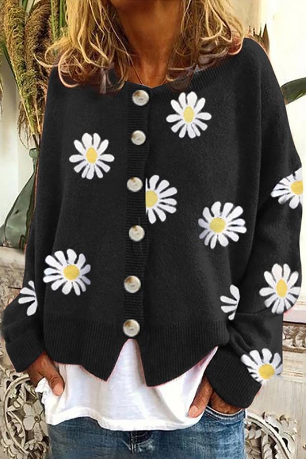 Grace - Round Neck Floral Embroidery Knitted Sweater Cardigan