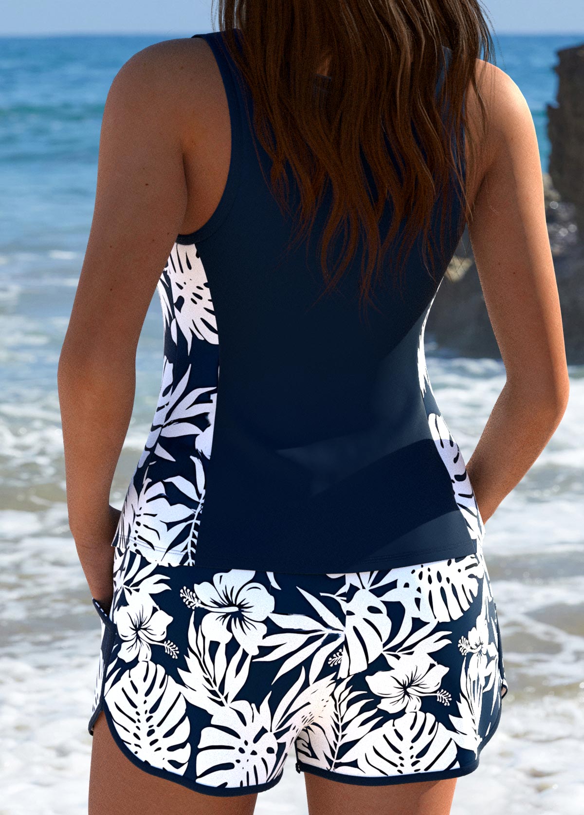 Raina | Tropical Plants Print Tankini Set