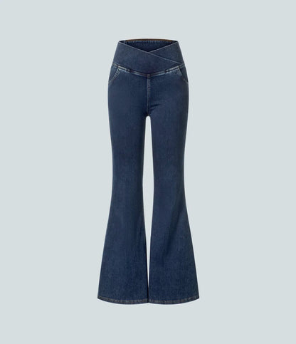 SF Flex™ High Waisted Crossover Pocket Washed Casual Jeans