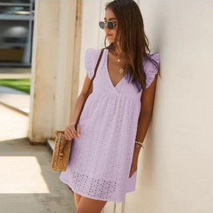 Lucienne™ | Broderie V-Neck Midi Dress