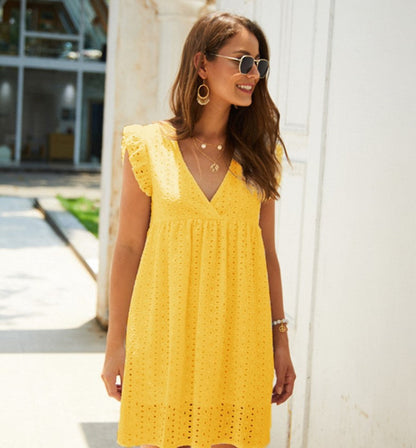 Lucienne™ | Broderie V-Neck Midi Dress
