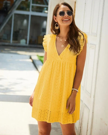 Lucienne™ | Broderie V-Neck Midi Dress